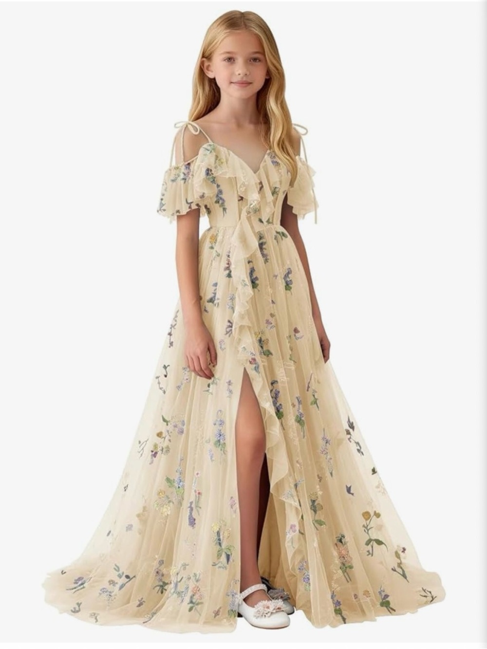 Girls formal dress floral embroidered